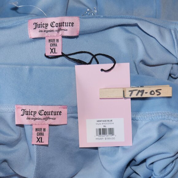JUICY COUTURE BLING Velour 2 Piece TRACKSUIT Pants + Hoodie Set Frosted Blue NWT - Picture 16 of 16